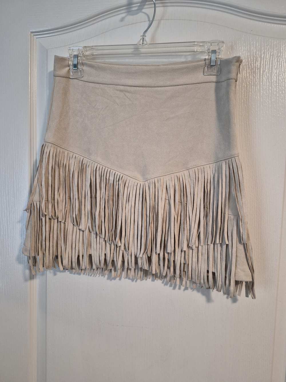 Altar'd State Beige Suede-Look Fringe Mini Skirt